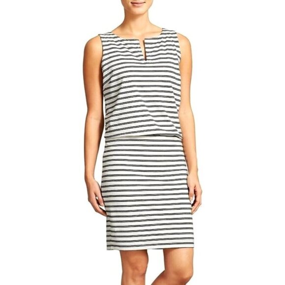 Athleta White And Gray Striped Linen Blend Sleeveless Athletic Vida Dress Size S - Picture 1 of 11
